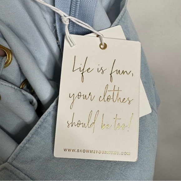 NWT Show Me Your Mumu London Lace Up Dress in Sea Spritz denim size Small - Picture 8 of 14